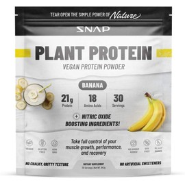 SNAP Supplements Organic Plant Based Vegan Protein Powder Nitric Oxide Boosting Protein Powder, Vanilla Bean, BCAA Amino Acid for Muscle Growth, Performance & Recovery - 30 Servings (Banana)