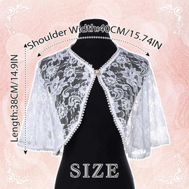 Campsis Wedding Shawl and Wraps White Lace Dress Cover Up Flower Embroider Bolero for Bride Evening Prom Party Dress Cape for Women and Girls