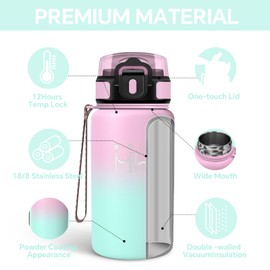 Borraccia Termica - 500 ml - Borraccia Acciaio Inox - Borracia con Cannuccia - Senza Perdite- Borracce Bambini - Mantiene Caldo per 12 Ore/Freddo 24 Ore, Termos per Scuole, Campeggio, Uffici