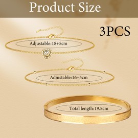 SRunDe 3 Stück Armband Damen Gold, Goldene Armbänder, Armband Verstellbar Damen, Ketten Armbänder Set Edelstahl Schmuck 14K Vergoldet für Frauen und Mädchen Geburtstags Feiertags Geschenke