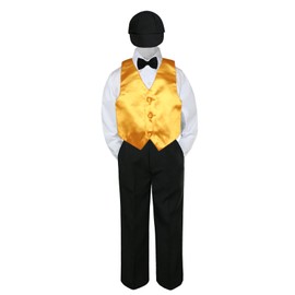 LEADERTUX 5pc Baby Toddler Boy Formal Tuxedo Suit Black Pants Shirt Vest Bow tie Hat SM-4T (Small (0-6 Months), Yellow)