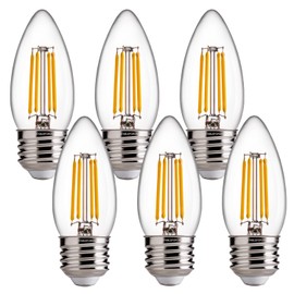 FLSNT Dimmable LED Candelabra Light Bulbs 60W Equivalent E26 Base, B11 LED Chandelier Candle Light Bulbs, 2700K Soft White, 6 Pack UL,CA65 Listed.