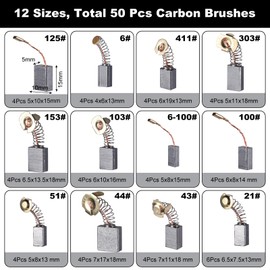 Celepoir 50Pcs Electric Motor Carbon Brushes, Carbon Brushes for Power Tools 12Sizes 125#/6#/411#/303#/153#/103#/6-100#/100#/51#/44#/43#/21#, Carbon Brushe by Size for Repair Mitre Saw, Angle Grinder