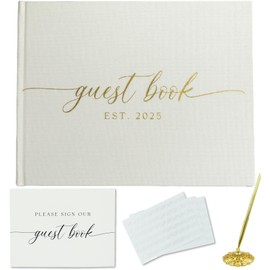 Gooji 2025 Linen Wedding Guest Book for Your Wedding Reception - Simply Elegant Guestbook to Sign in and Add Polaroid Photos - The Perfect Wedding Or Baby Shower Guest Book (Ivory) Gold Foil, Blank