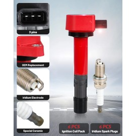 ATBIZZLE Ignition Coil Packs and Iridium Spark Plugs Fits for Acura MDX Honda Pilot Ridgeline Saturn Vue 3.5L V6 2003 2004 2005 2006 2007 2008, UF400 UF512 C1460 9807B-5517W, Set of 6, Red