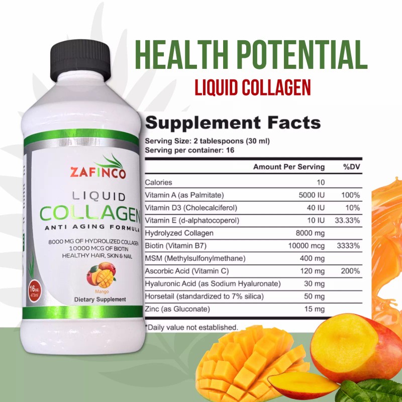  Extra Strength 10000 Biotin+8000 Liquid Collagen-Mango Flavor 16 fl