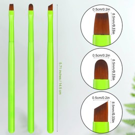 Xinjoduz 3 PCS Nail Polish Clean up Brush, Round&Flat&Angled Nail Brushes for Cleaning Mistakes Polish on the Cuticles, Nail Brush for Cleaning Fingernails and Nail Art Design Painting DIY(Green)