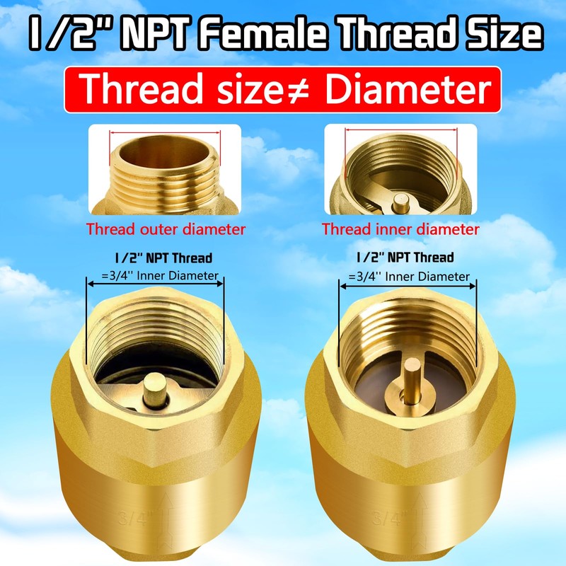 Boltigen 2PCS Solid Brass Spring Check Valve, 1/2 Inch NPT