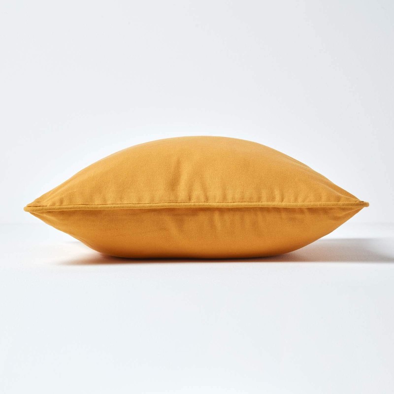 HOMESCAPES - 100% Cotton Plain Mustard Yellow Cushion Cover -