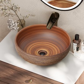 COGITIL Vessel Sink, 15.7" Bathroom Sink for Retro Style Countertop Washbasin, Handmade Patterned Elegant Ceramic Round Bowl Sink for Modern and Classic Bathrooms Without Overflow