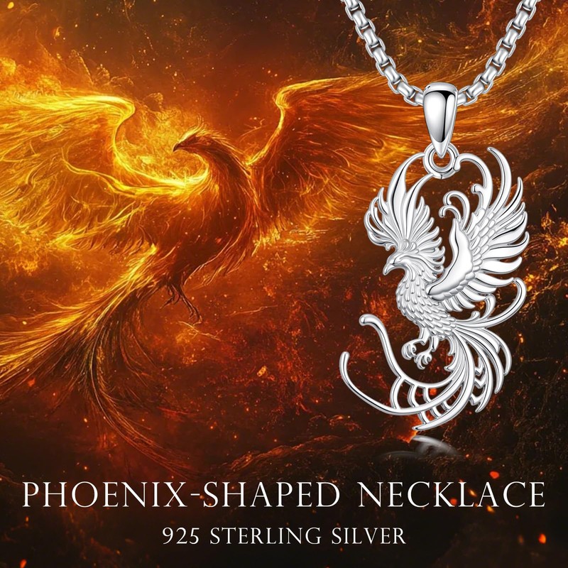OHAYOO Phoenix Necklace for Women, 925 Sterling Silver White Gold