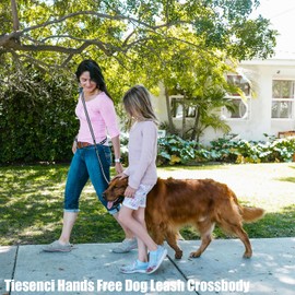 Tiesenci Hands Free Dog Leash Crossbody Heavy Duty 8' 9-in-1 Adjustable Waterproof Waist Leash with Reflective Stripe Traffic Handle for Dog Walking Swimming Running (Large, 30-120 lbs, Dark Blue)