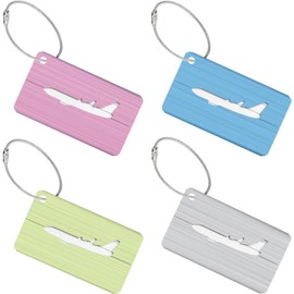 Minicoco Aluminum Luggage Tags (75x45mm), Pack of 4 Heavy-Duty Suitcase ID Tags with Privacy Cover, Scratch-Resistant Name & Address for Air Travel (4 Assorted Colors)