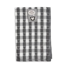 Emma Barclay Jumbo Heavy Weight Check Kitchen Tea Towel with Heart Detail (Charcoal)