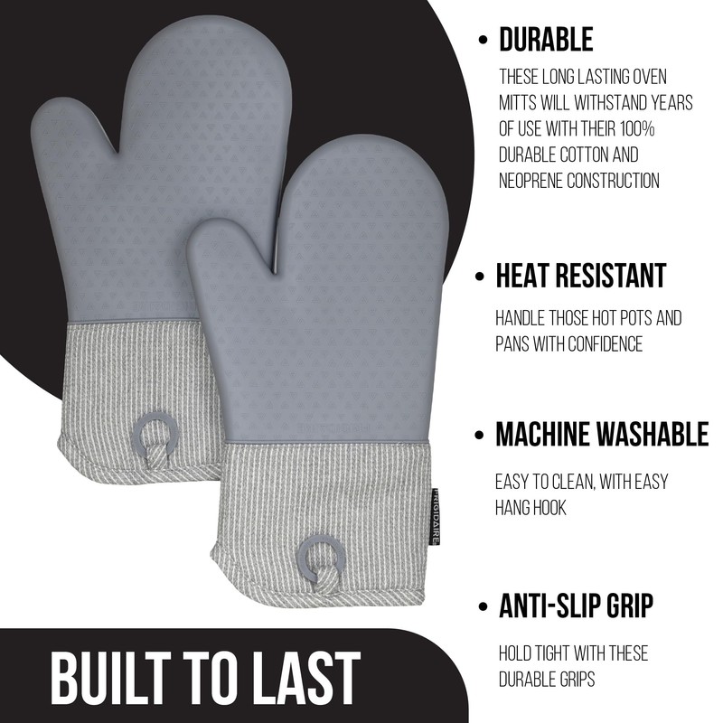 Frigidaire Layla Cotton and Silicone Oven Mitts, Heat Resistant, Anti-Slip,