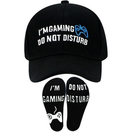 Novelty Gamer Socks Beanie Winter Hat Baseball Cap, Funny Gamer Gifts Stocking Stuffers for Teens Boys Men Teenagers Dad Men Black