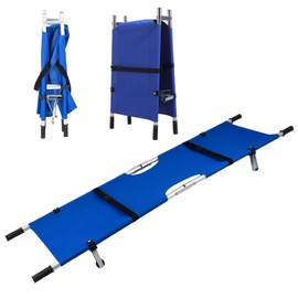Stretcher Portable Folding Aluminum Lightweight with Trolley 2 Wheels Rescue Stretcher for Hospital, Clinic, Home, Sports Venues, Ambulance Capacity 330 lb (Blue)