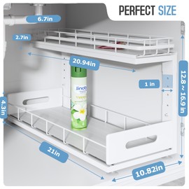 Biboraya Under Sink Organizer Upgrade To Professional Rails,2-Tier Dual Pull Out Cabinet Storage,Height Adjustable Slide Out Drawers For Bathroom Kitchen,2 Pack-21"Dx12.8"-16.9"H,White