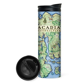 Xplorer Maps Acadia National Park Map 16 Oz Travel Drinkware with Spill-Resistant Lid - Stainless Steel Vacuum Insulated Coffee Tumbler