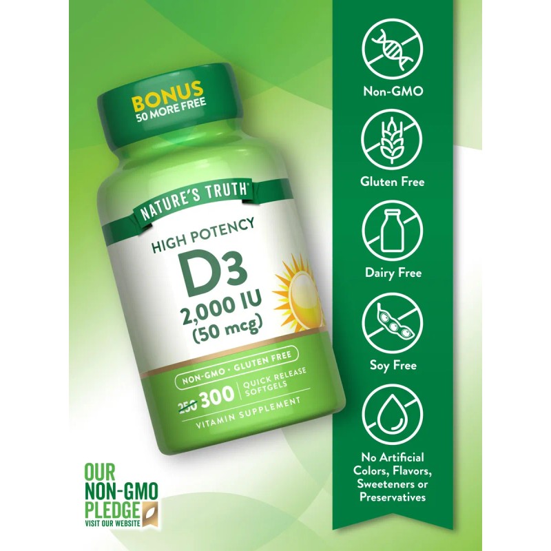 Nature's Truth Vitamina D3 2000 Ui 300 Softgels