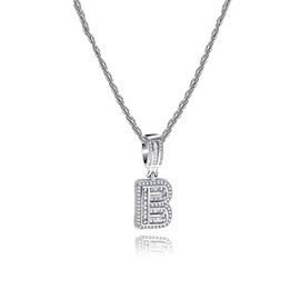 MiniJewelry B Initial Letter Name Alphabet Silver Crystal Clear CZ Necklace Personalize Jewellery Women Girls Wife Family Anniversary