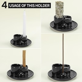 Handmade Ceramic Incense Burner for Palo Santo Incense Sticks, 4 in 1 Multi-Purpose Sage Holder for Burning, Ash Catcher Tray for Meditation Yoga Room-Moon Style Black