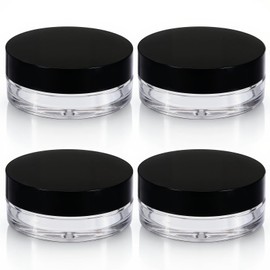YBEATY 4 Pcs Loose Powder Container Small Travel Plastic Empty Compact Square Case Reusable Refillable Cosmetic Makeup Box with Rotatable Sifter Leakproof Screw Lid (Black)