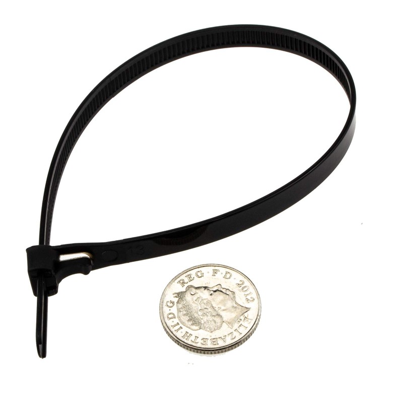 Releasable Cable Ties 7.6mm x 300mm Reusable Black [100 Pack]
