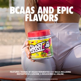 GHOST GHOST BCAA Powder Amino Acids Supplement, Lemon Crush - 30 Servings - Sugar-Free Intra, Post & Pre Workout Amino Powder & Recovery Drink, 7G BCAA