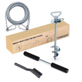 TOMBABY Dog Tie Out Cable and Stake,with 20FT Heavy Duty Cable,360° Swivel Dog Anchor& Anti-Tangle,Dog Runner for Yard,Dog Stake Allows Dogs Up to 150 lbs, Dog Stakes for Outside Beach,Camping, Yard