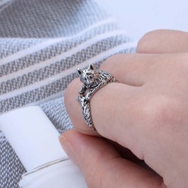 Aneneiceera Vintage Cat Rings Silver Cat Knuckle Rings Brass Cat Finger Rings Punk Adjustable Cat Ring Hand Jewelry for Women
