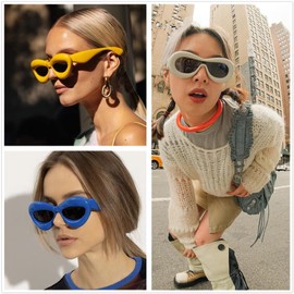 LASPOR Retro Cat Eye Lip-Shaped Sunglasses For Women Men Punk Hip Hop Lens Y2k Sunglasses (A-Dark Blue)