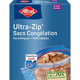 Albal - 8 Ultra Zip Freezer Bags - Large Model 8L - Zip Closure - Heavy Duty - 70% Recycled Resources