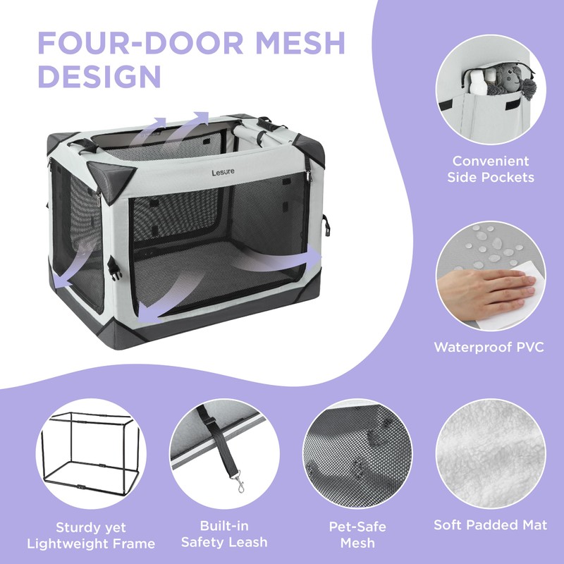 Lesure Collapsible Dog Crate - Portable Travel Kennel for Medium