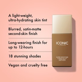 ICONIC LONDON Super Smoother Blurring Skin Tint | Light to Medium Coverage, Hydrating, Ultra-Lightweight Tinted Moisturizer, Cruelty-Free, Vegan Makeup (Neutral Deep) 1.01 Fl oz