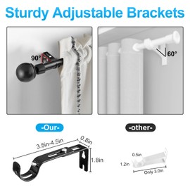 LSOSVSEU Curtain Rods for Windows 19-48 Inch Adjustable Length, 1" Diameter Modern Curtain Rod End Ball Style Design, Heavy Duty Metal Rod for curtains, for Bedroom, Living Room,Kitchen,Outdoor