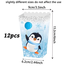 Roaring Good Time 12 PCS Penguin Popcorn Boxes Party Favor Bags Treat Bags Candy Goodie Bags for Penguin Birthday Baby Shower Penguin Party Supplies