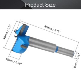 Utoolmart Forstner Drill Bits, 40mm Cemented Carbide Wood Cutter Tool, Hex Shank Woodworking Hole Saw Cutter, 80mm Length Woodworking Hole Boring Bit, Blue, 1 Pcs