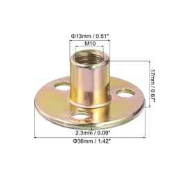 sourcing map M10 Brad Hole Tee Nut, 8pcs Carbon Steel Round Base Screw-in T-Nuts Furniture Hardware Flange Female Thread Insert Nuts, M10x36x2.3mm