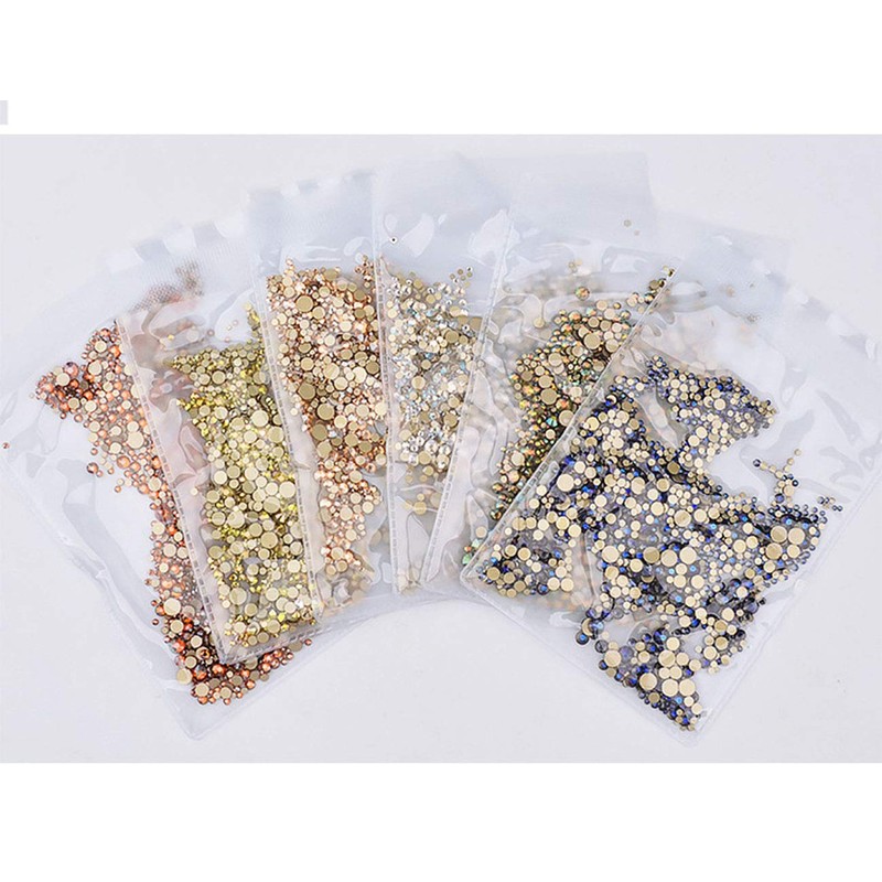 Egurs Nail Rhinestones Round Crystal Flat Back Gems, 6 Mix