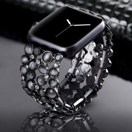 VIQIV - Bandas brillantes para reloj Apple compatible, 38 mm, 40 mm, 42 mm, 44 mm, Iwatch Series 4, 3, 2, 1, pulsera de metal con diamantes para mujer, vestido, Negro, 42mm (Large Fit Wrist Size 6.4-6.9 Inch)