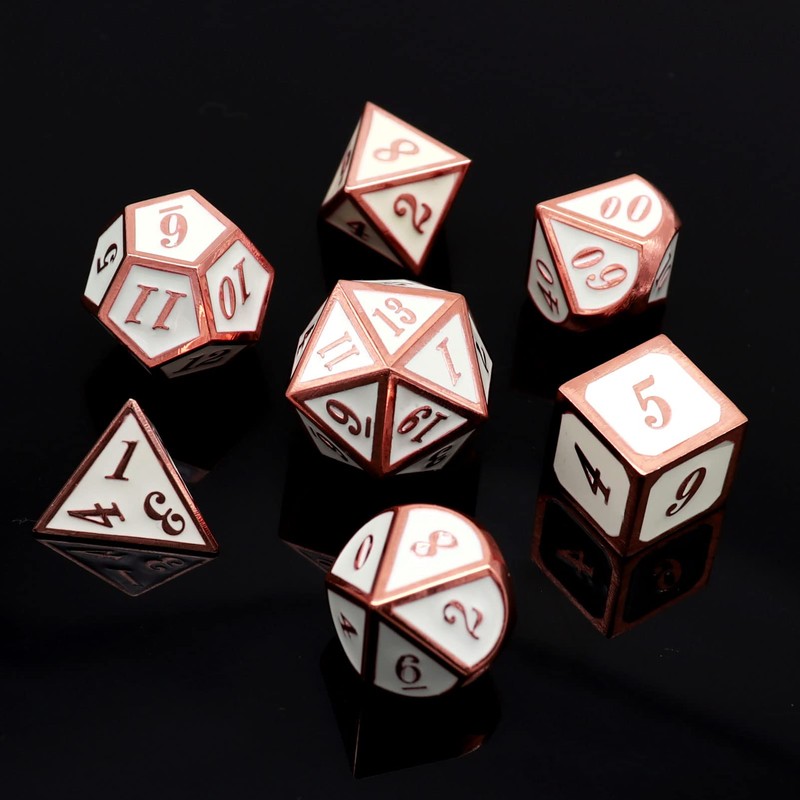 Haxtec Metal DND Dice Set Copper/Rosegold White D&D Polyhedral Dice