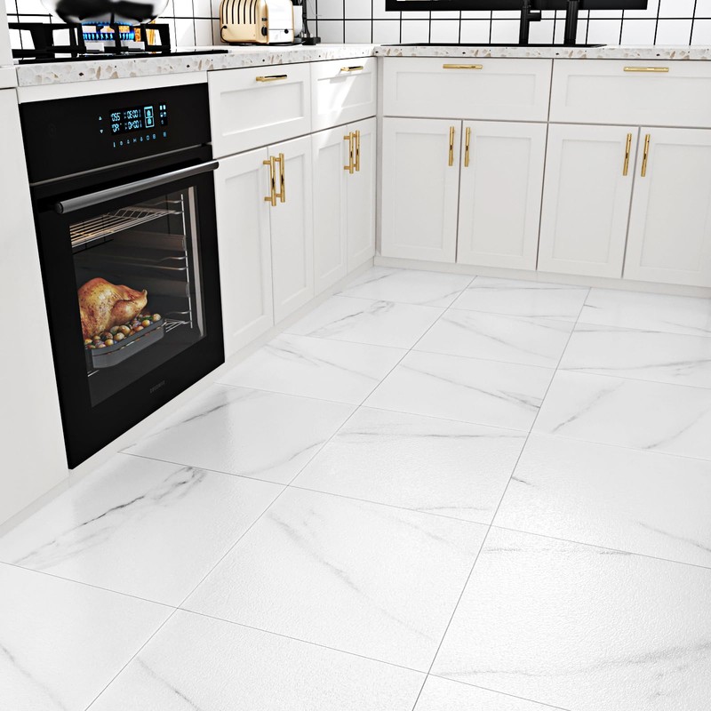 WESTICK 20 Pack White Marble Peel and Stick Floor Tile