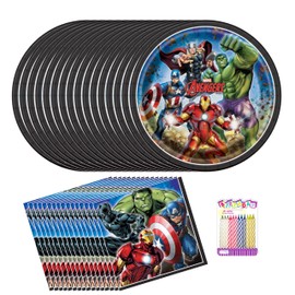 Avengers Party Supplies Pack for 16 Guests – Includes 9" Plates, Luncheon Napkins, and a Set of Birthday Candles