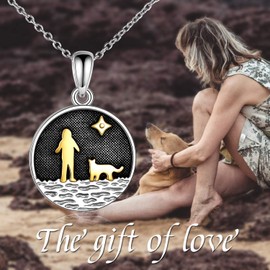 POTOPYY Family and Pet Necklace S925 Sterling Silver Dog Pendant Coin Pendant Jewelry Gifts for Women Family Mother Daughter Christmas Birthday