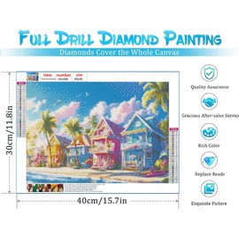 Beach House Diamond Art Kits for Adults,Diamond Painting Kits for Adults Beginners, DIY Full 5D Round Drill Gem Art Kits for Gift Home Wall Decor【15.7x11.8inch】