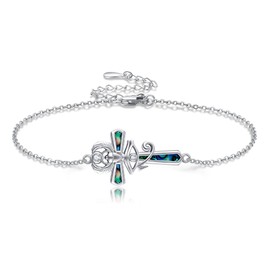 YAFEINI Ankh Bracelet Sterling Silver Abalone Shell Egyptian Mother's Day Jewelry for Women Mom