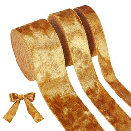 BENECREAT 15 Yards 3 Styles Goldenrod Velvet Ribbon, Gold Crushed Velvet Christmas Velvet Ribbon for Gift Wrapping Tree Decoration Crafts Wreaths Supplies