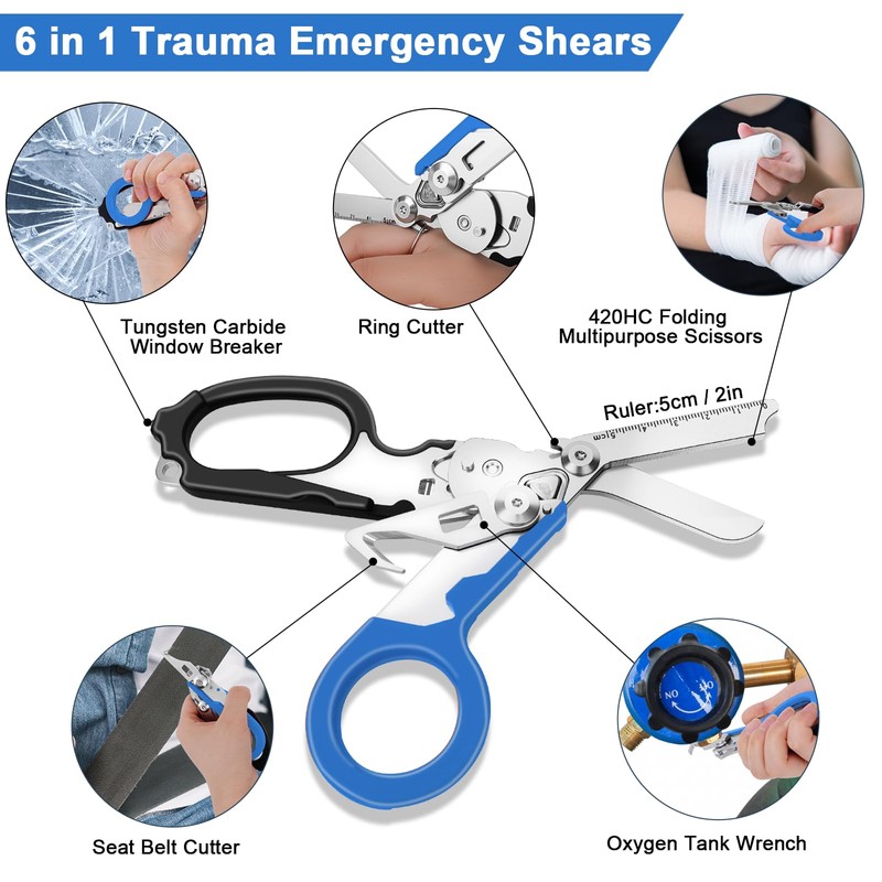 Awaiymi 6 In 1 Multi-function Trauma Shears With Holster, Stainless