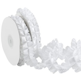 CABODYALS 9.14M 25mm White Satin Ruffle Trim Vintage Gathered Fabric Double Sided Ruffled Edge Lace Applique Trimming Wide Pleated Ribbons for Sewing Making Diy Crafts Wedding Bridal Dresses Decor